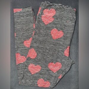 LuLaRoe Black and White Striped Leggings with Red Hearts